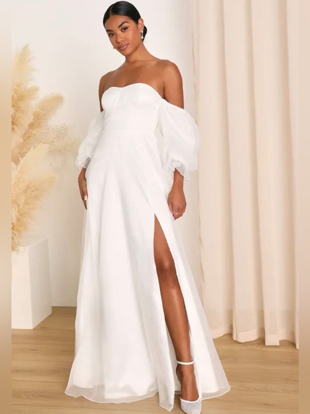 True Excellence White Bustier Off-The-Shoulder Gown
